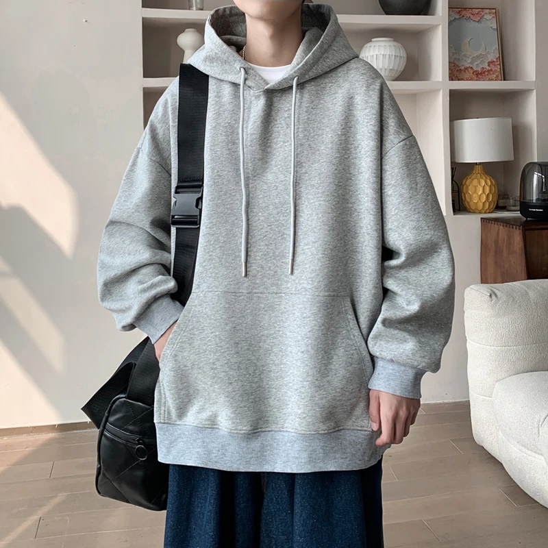 Heavy Japanese black hoodie men spring and autumn new fashion brand boys pullover hoodie coat clothes