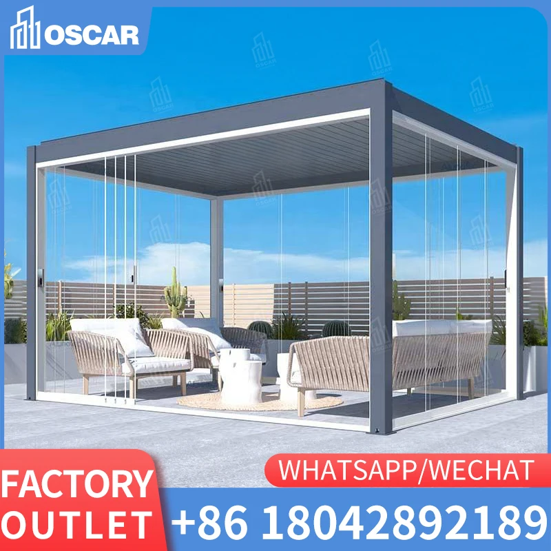 QINGYING pvc roof retractable pergola outdoor aluminum gazebo waterproof canopy villa outdoor winter garden park pergola