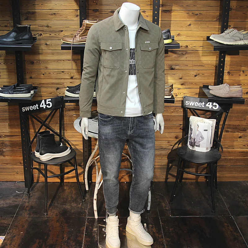 

Men's Winter Padded Jaet Letter Print Collar Slim Fit Warmth down Coat Youth Faion Long Sve Thiened Leather Jaet