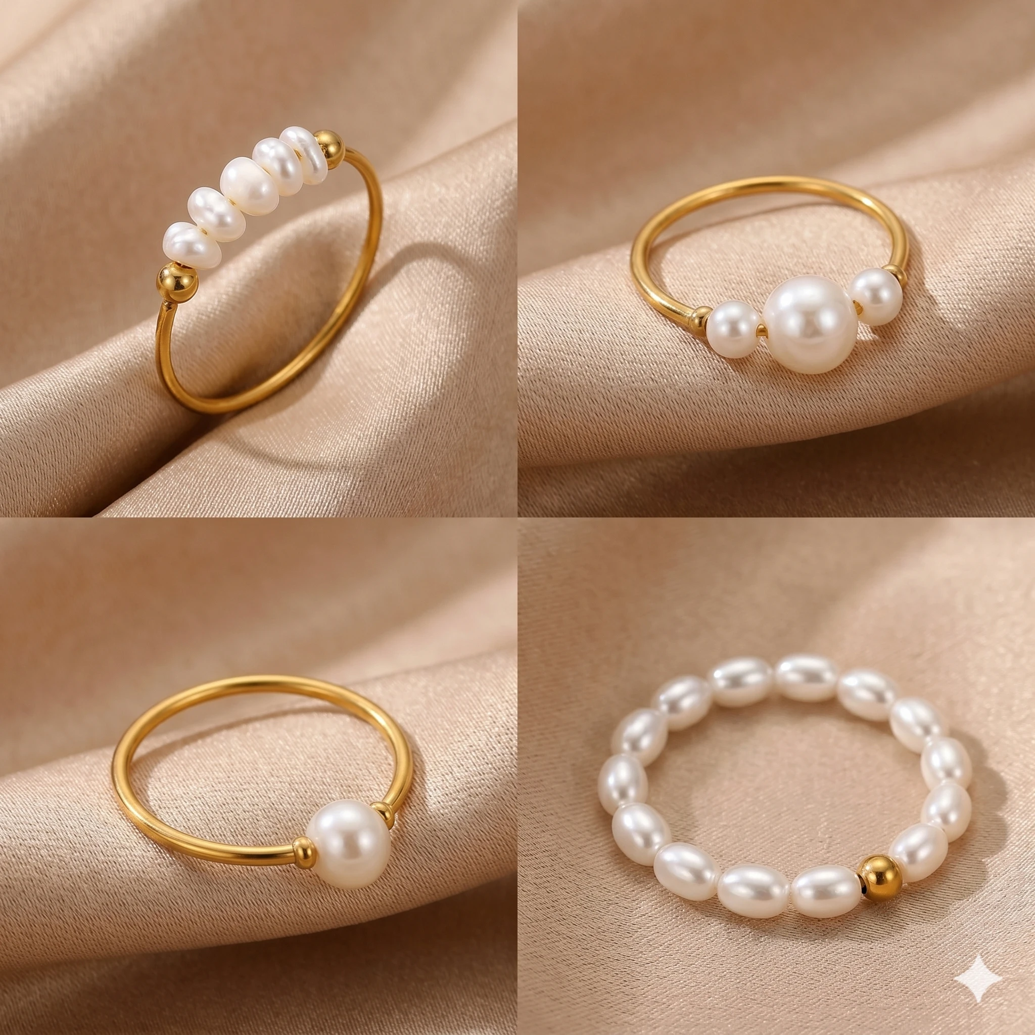 Edelstahl Wasserdichte Gold Süßwasserperlen-Ringe für Frauen Eleganter Minimalistischer Kultivierter Perlen-Fingerring Schmuck