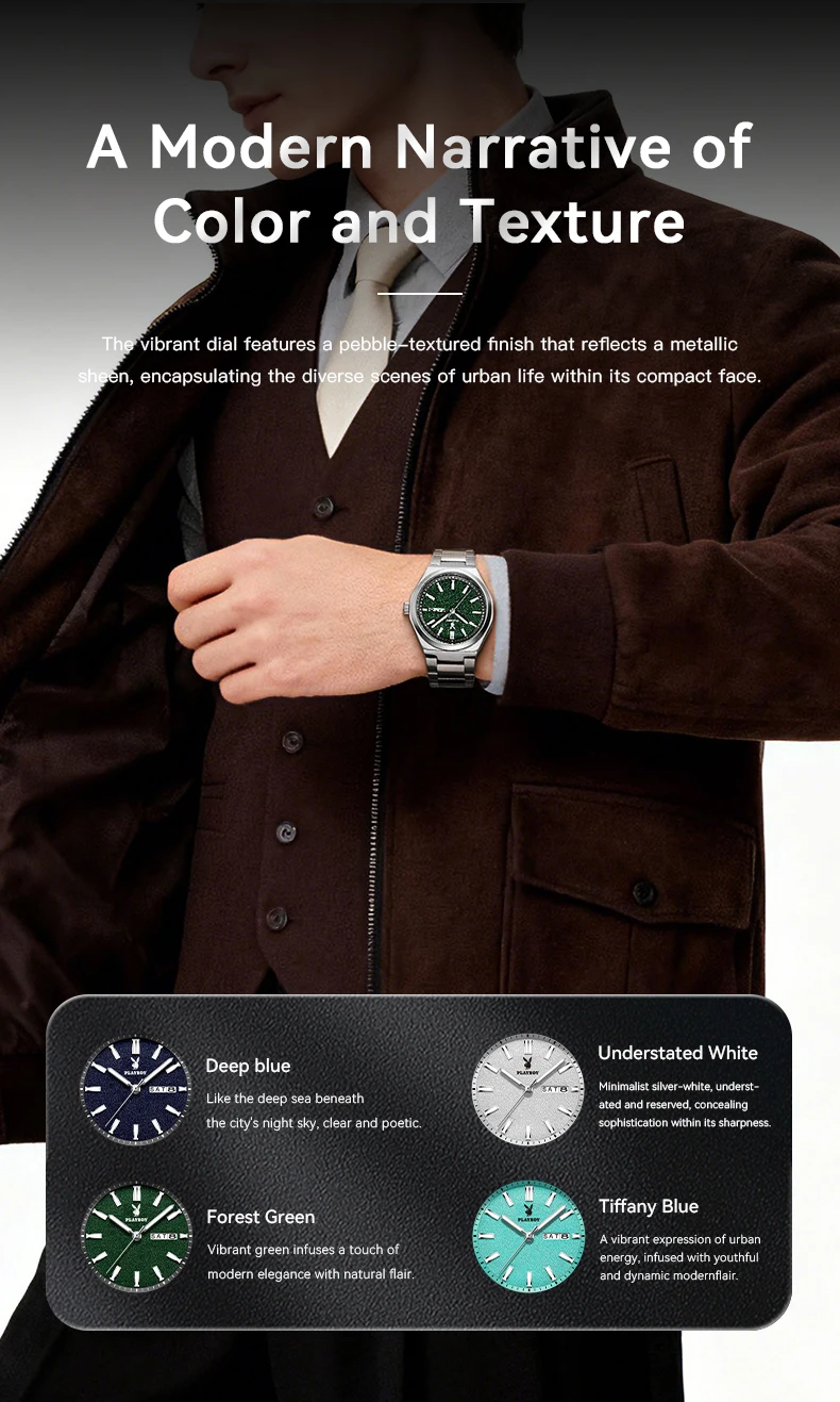 PLAYBOY 3110 Herrenuhr Marke Original Exklusive Mode Einfache Doppelkalender Leuchtende Wasserdichte Quarz-Armbanduhren für Männer – Detail 6