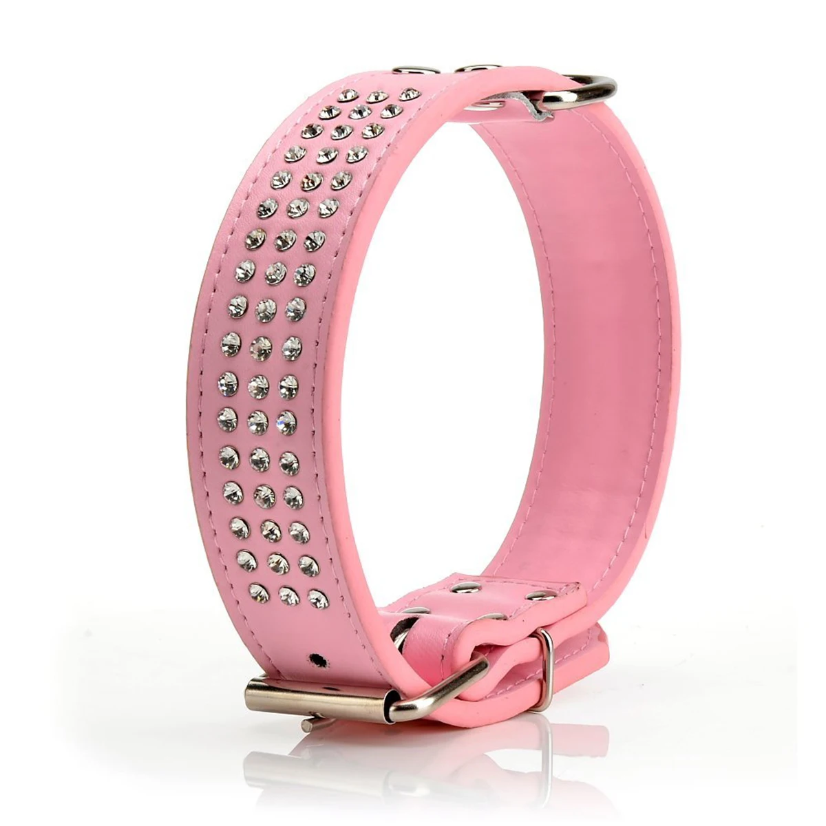 

Rhinestone Studded Adjustable PU Dog Collar Pink 4x61cm 18-20 Inch Durable Material Alloy Buckle D-Ring Pet Pendant