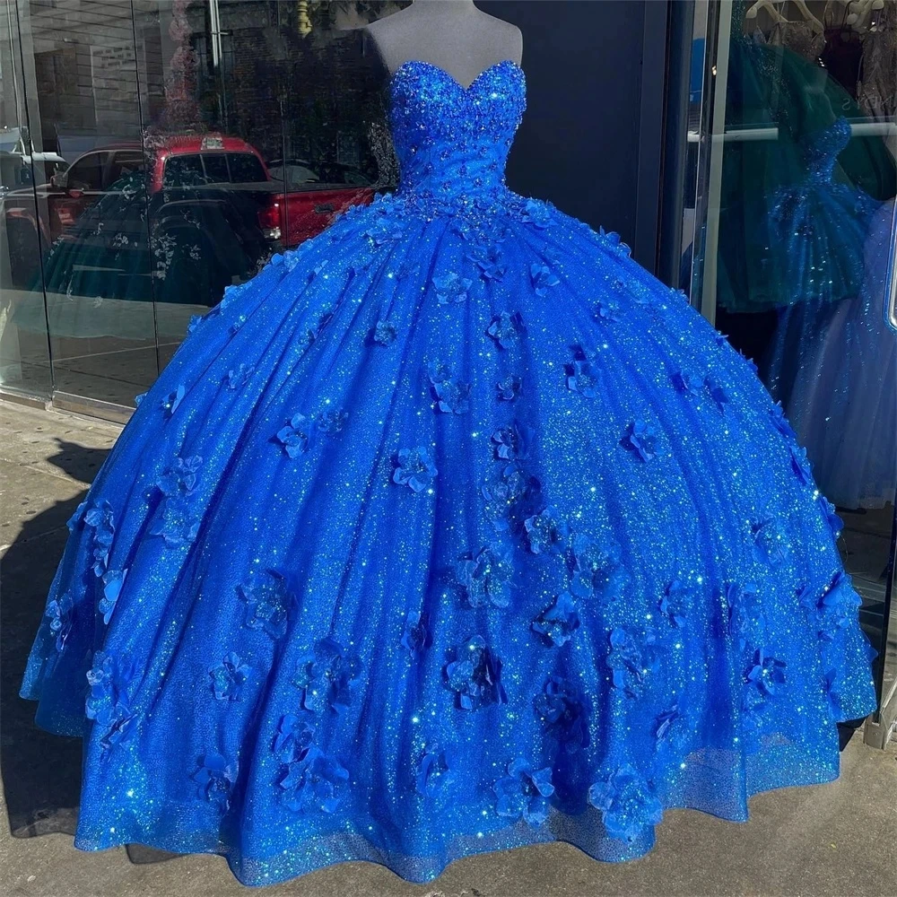 Vestidos de Quinceañera de Charro Azul Real, vestido de baile, escote Corazón, cuentas florales brillantes, dulces de México, 16 vestidos, 15 años