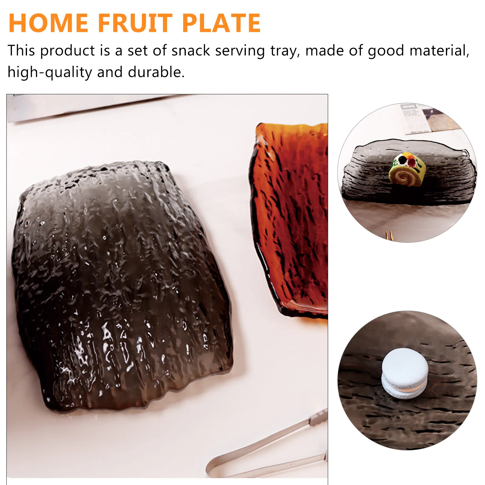 

1Pcs Bark Pattern Glass Dessert Plate Stable Fruit Tray for Home Indoor Outdoor Serving Bark Pattern Glass Plate