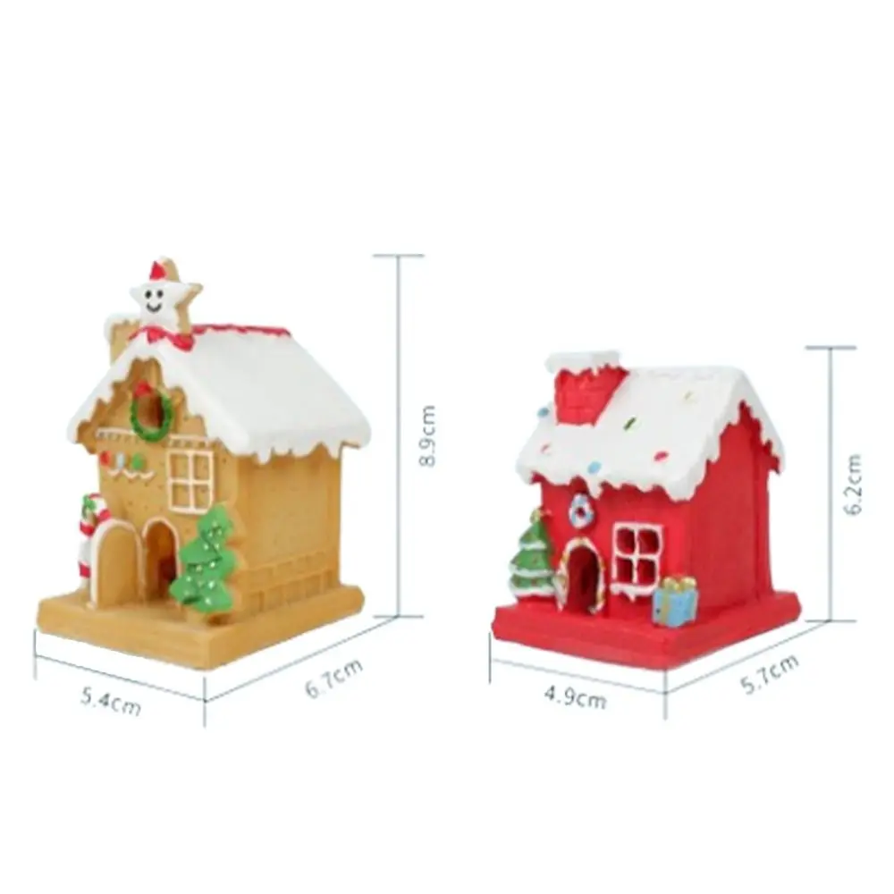 Cartoon Luminous Christmas House Ornaments Resin 3D Christmas House Statue Handmade Festival Christmas Miniature Cookie House