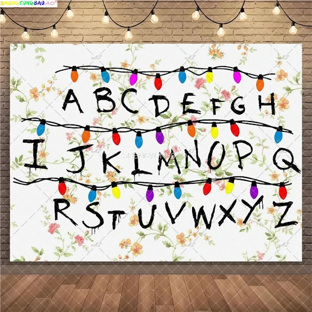 American TV Stranger Luminous Letter String Photography Backdrops Prop Alphabet Light Baby Gift Birthday Party Background ZZ-05