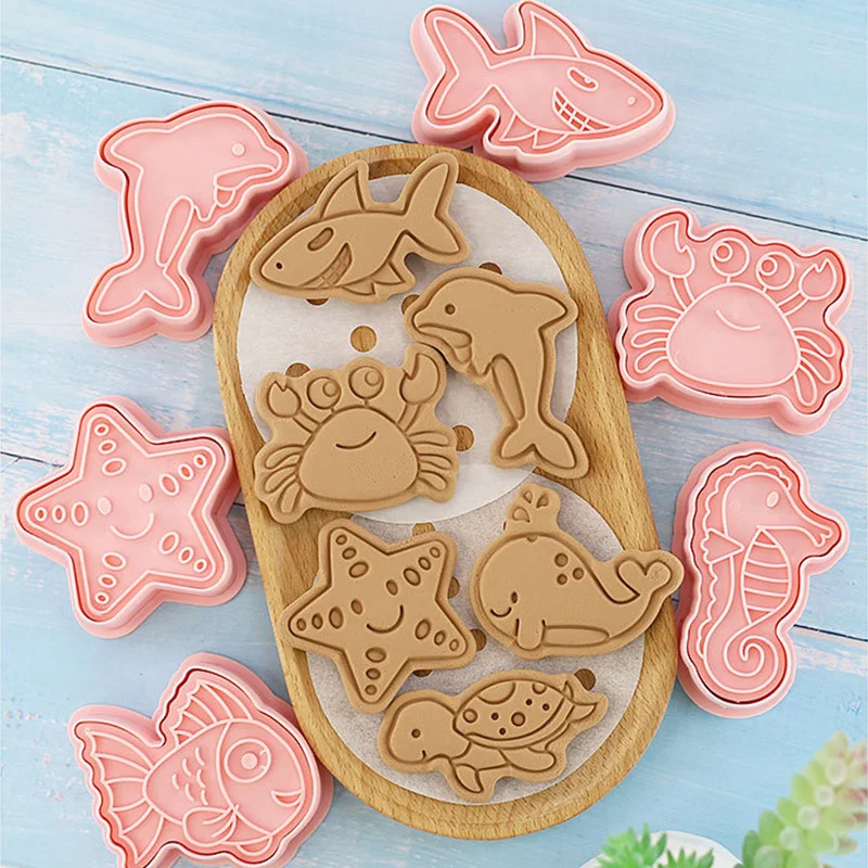 8pcs/set Ocean Animal Cookie Cutter Whale Dolphin Biscuit Mould Octopus Crab Turtle Fondant Tools Sugar Baking Pastry Mold