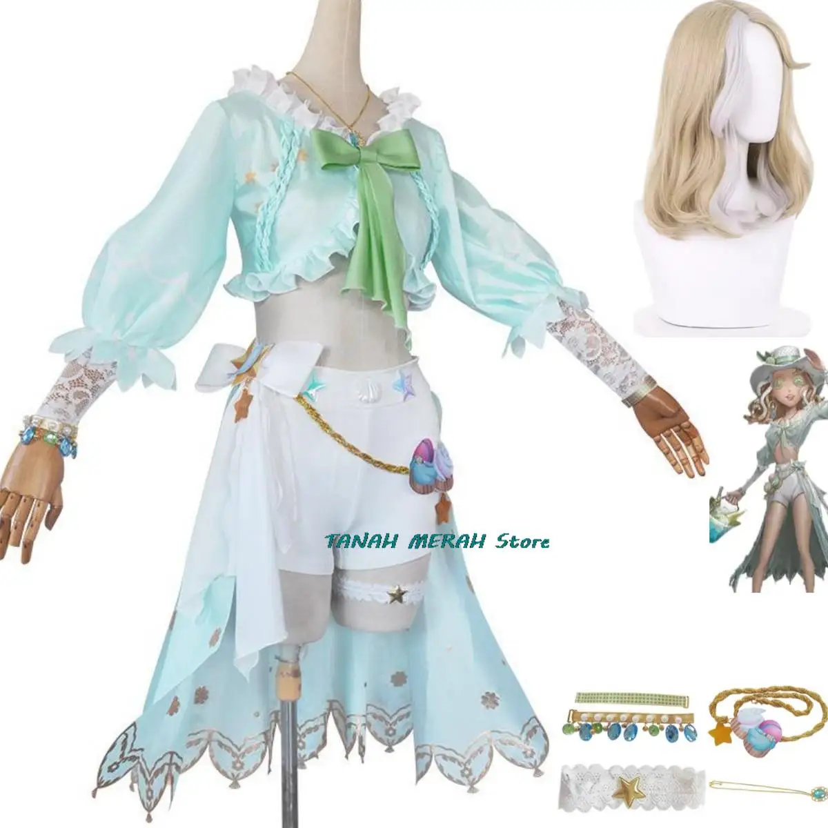 

Anime Game Identity Ⅴ Demi Bourbon Cosplay Costume Barmaid Miss Sea Salt Summer Skirt Wig Woman Sexy Carnival Party Suit