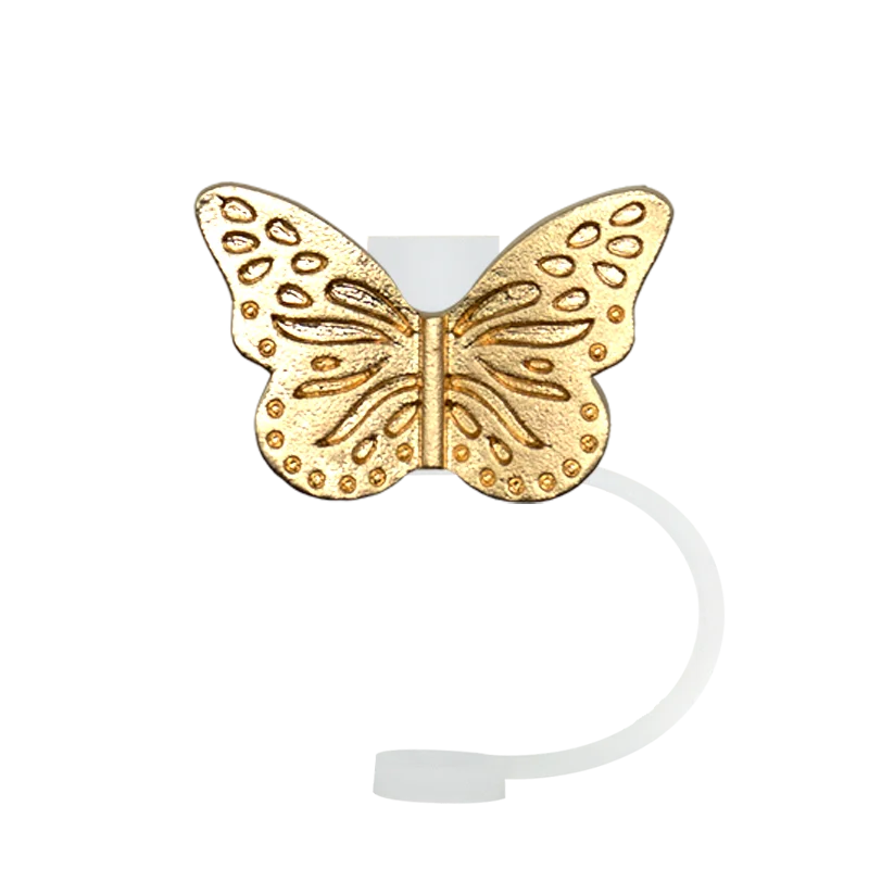 1/12PCS Gold Silicone Straw Cover,8mm Metal Kawaii  Straw Topper Butterfly  Plug for Girls, Dustproof Straw Cap Accessories