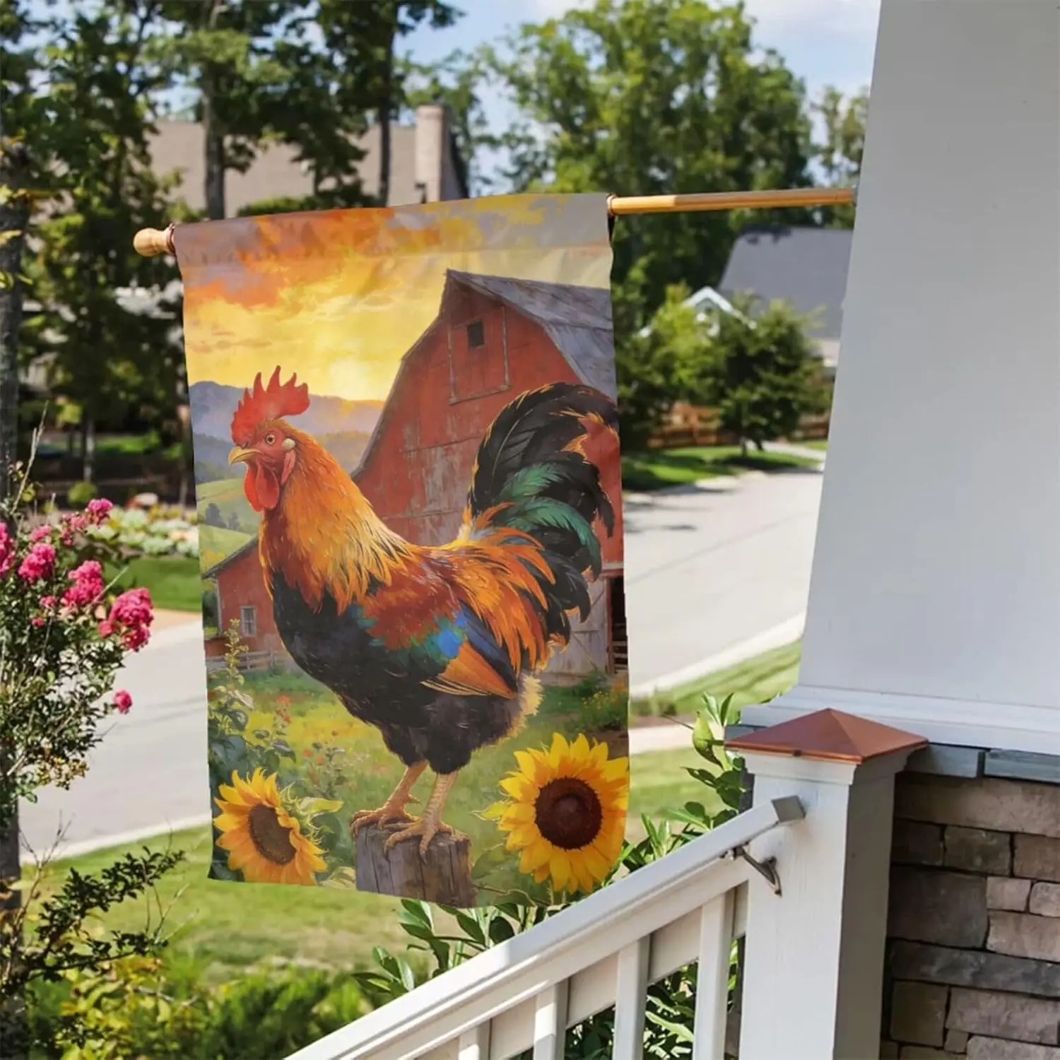 Country Farm Rooster and Sunflowers 12 x 18 Inch Garden Flags Double Sided Vertical Outdoor Flag for Garden Yard Holiday Dec MMZ