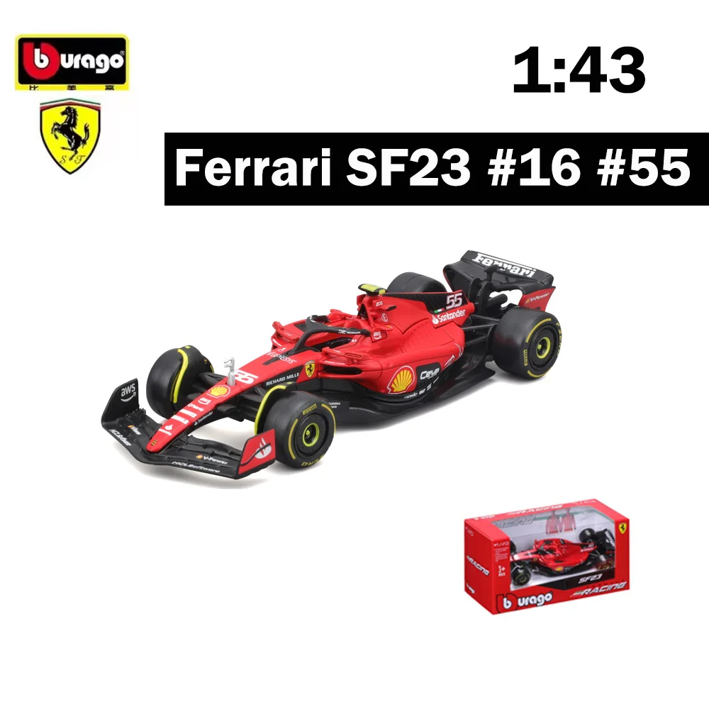 Bburago 1:43 Ferrari F1 Alloy Car Model Formula Racing Die Cast Toy SF23 #16 Charles Leclerc #55 Carlos Sainz Racing Car Toy