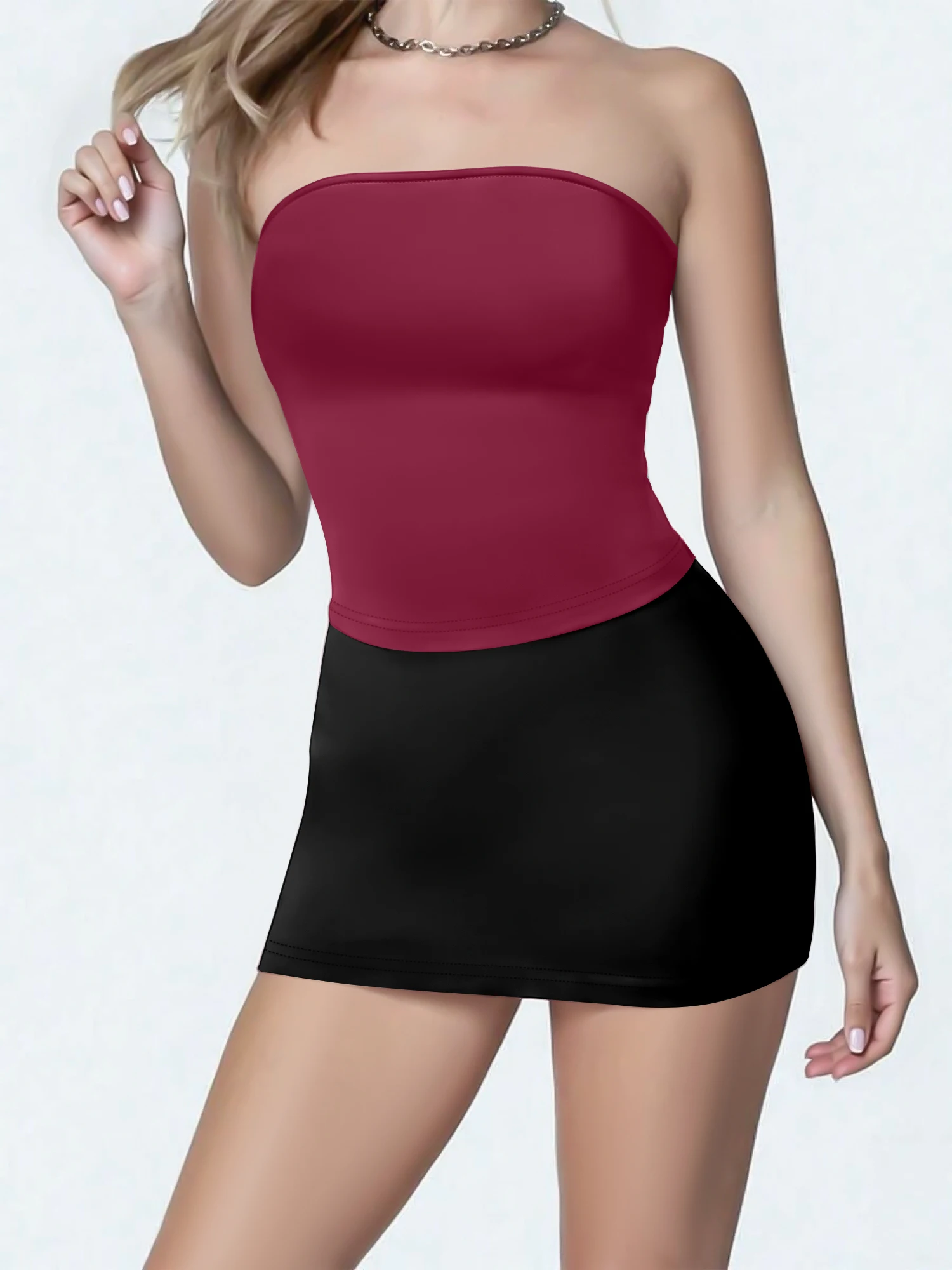 

Y2K Aesthetic Strapless Tube Crop Top & Bodycon Skirt Set Women Slim Fit 2 Piece Outfit Clubwear
