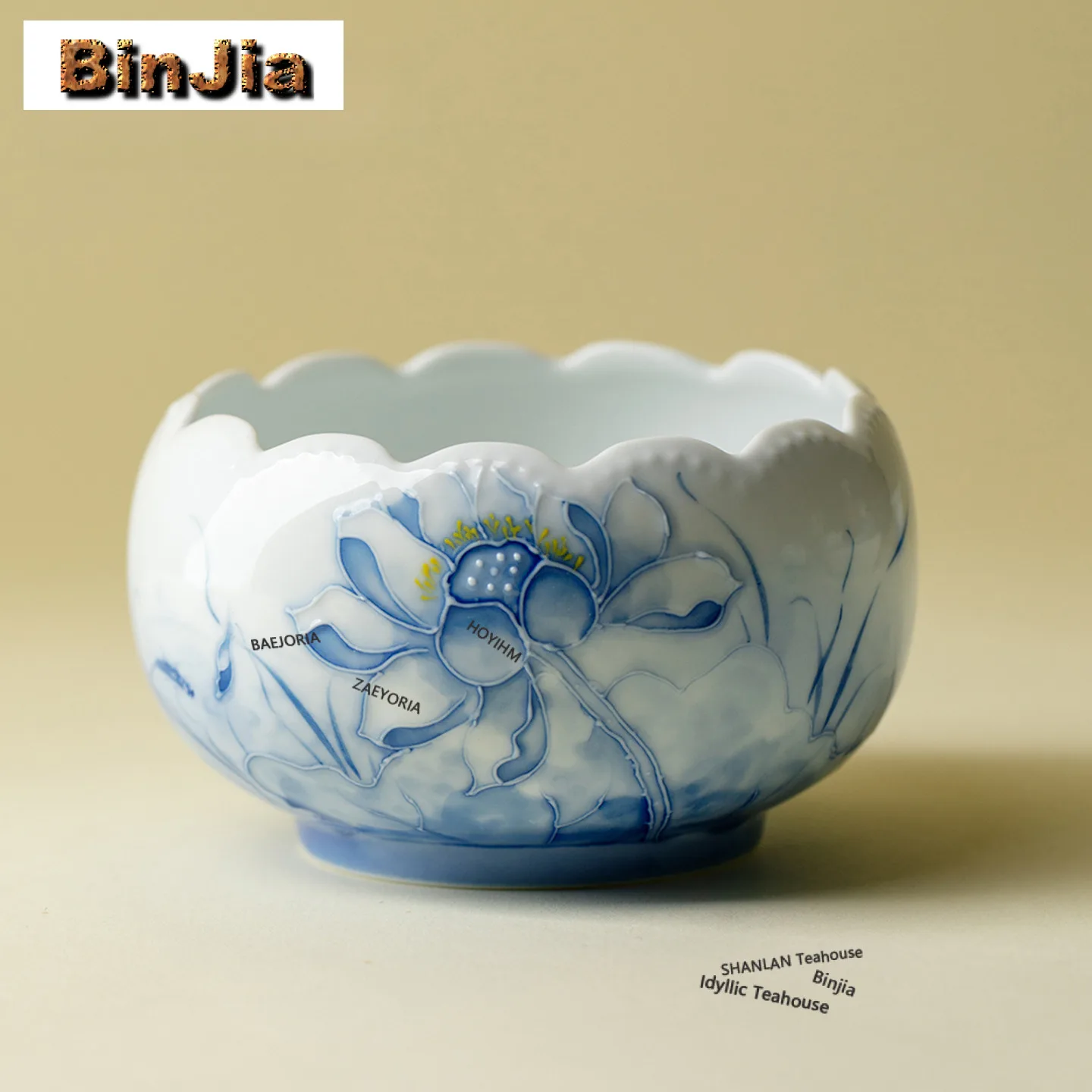 Blue Rhyme Lotus Pattern Jianshui Tea Washing Basin Writing-brush Washer Tea Garbage Can Household Chaxi Tea Services Decoration