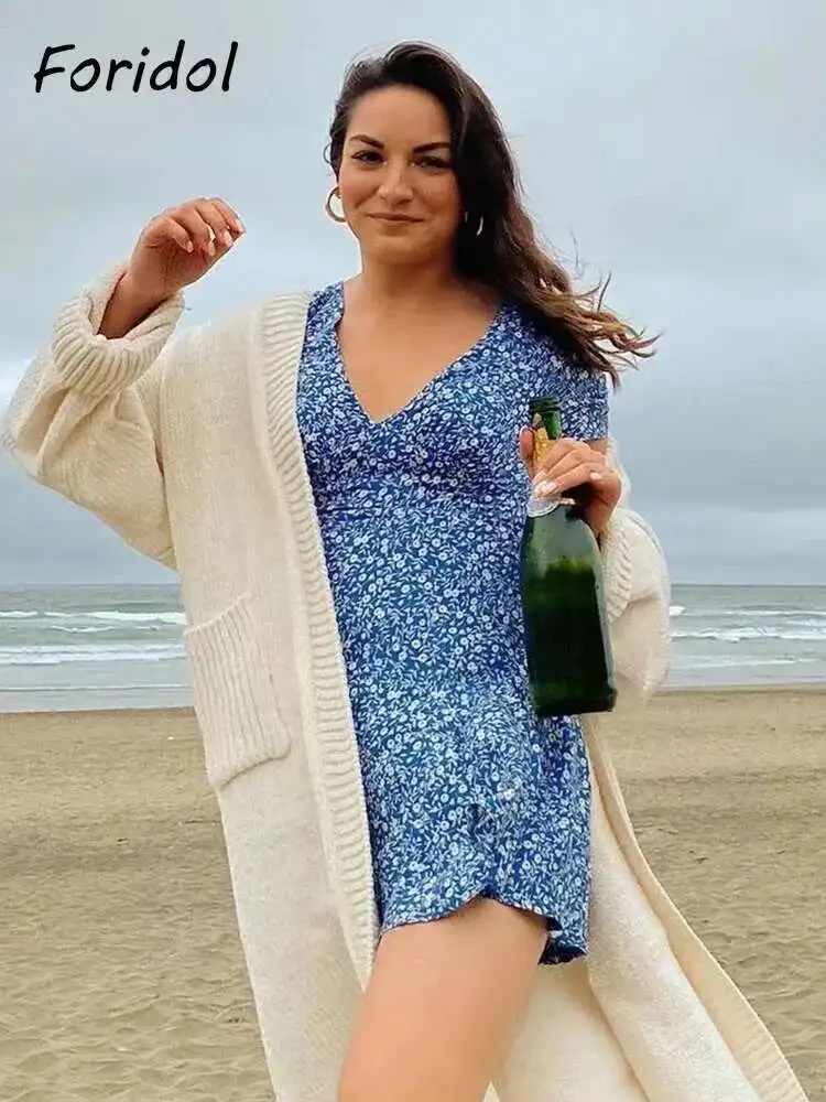 BabYoung Blue Ral Print Summer Beach Women Casual Holiday Short Sleeve Dress Boho Sundress Vestidos Fashion Clothes