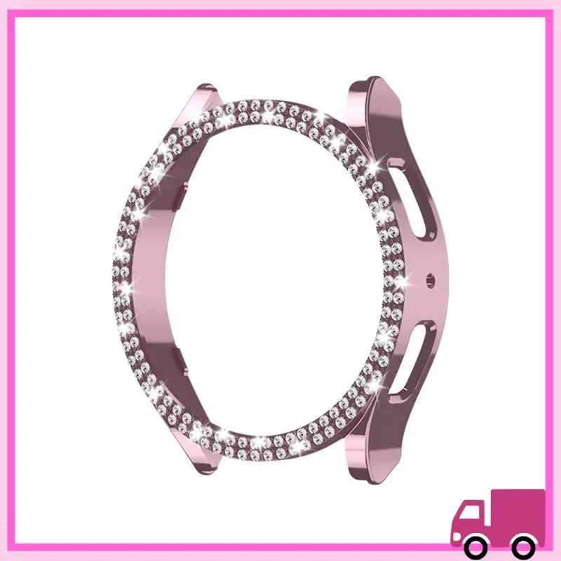 Compact For Samsung Galaxy Watch 7 Case Electroplating Single And Double Row Drill Hard 44Mm Protective Shell Pink