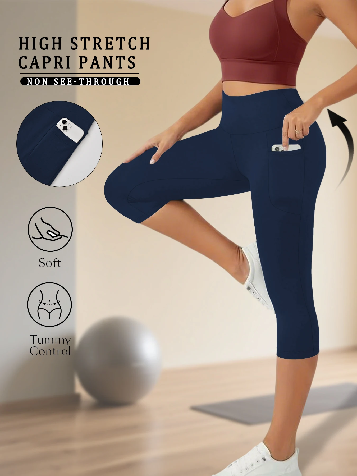 

Женские капри с высокой талией и карманами, утягивающие, непрозрачные, для тренировок, бега, йоги, фитнеса, леггинсы для спортзала