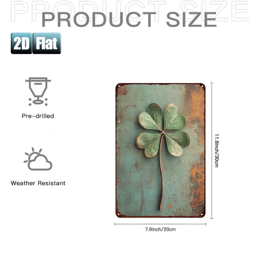 Metal Sign 4 Leaf Clover Weatherproof Aluminum 8x12 Inch Wall Decor for Room Bar Garage