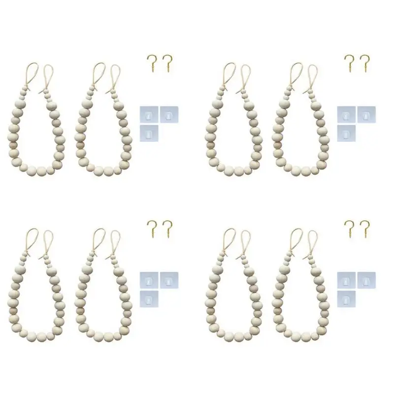 8Pcs Curtain Tie Backs, Natural Wood Drape Tiebacks, Window Treatment, Farmhouse Garland, Boho Decor Accessories-AT30