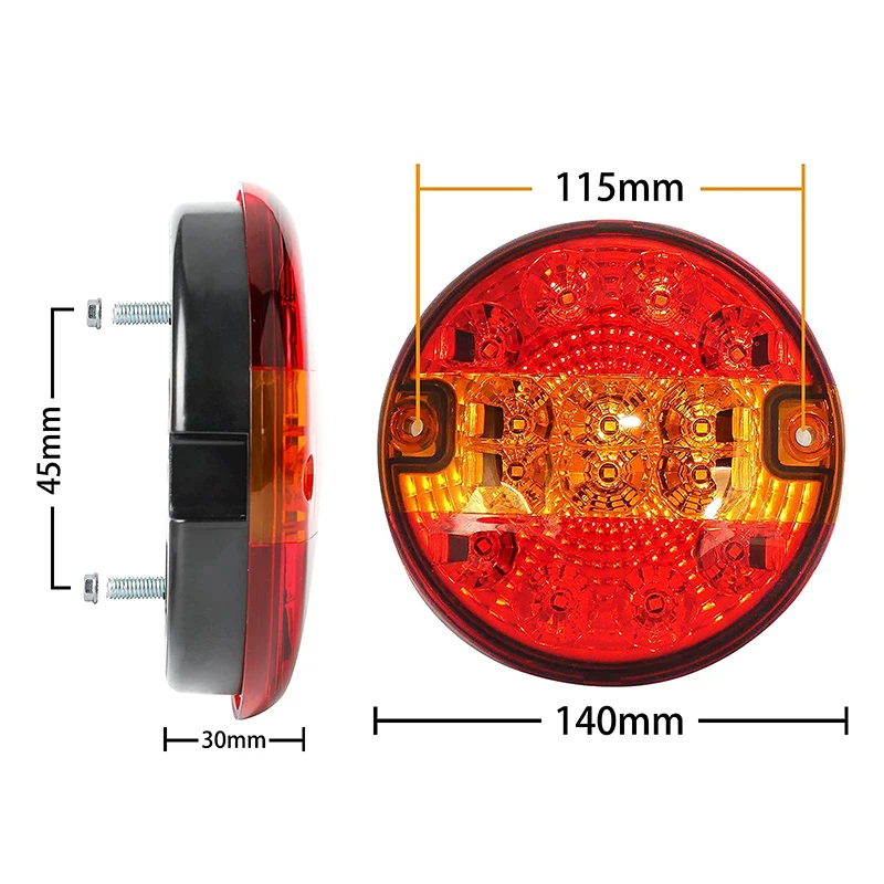 Luz traseira redonda LED para reboque, caminhão, caravana, Van, indicador traseiro, impermeável, luz de freio, 12 V, 24 V, 2 Pack