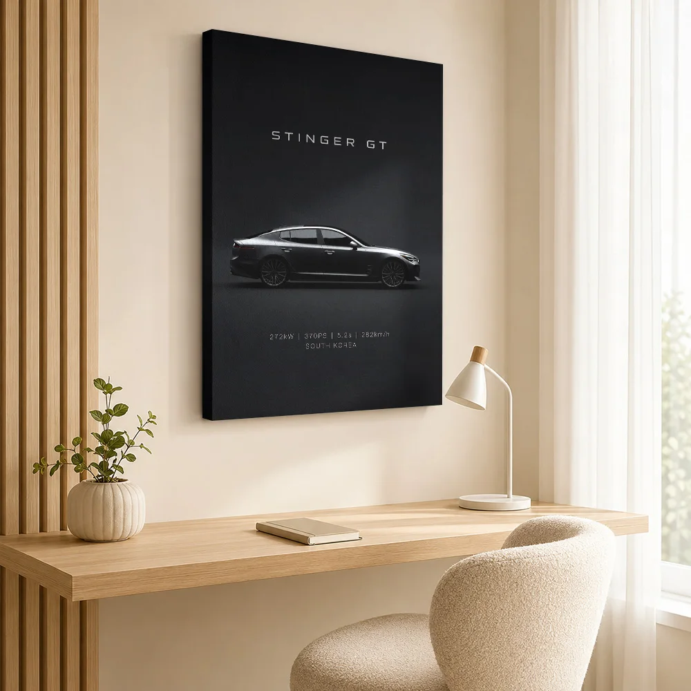 Korean Stinger GT Black Car Framed Canvas Print Posters Sleek Wall Art With Personalized Photo For Studio Ideal Birthday Gift