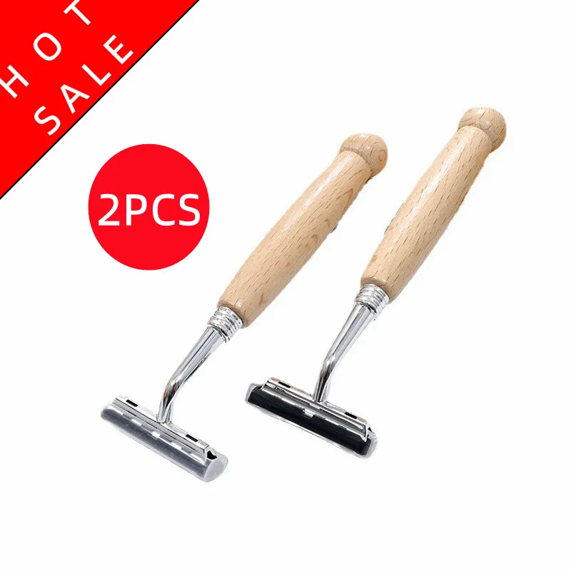 

2Pcs Bamboo Razor Bamboo Handle Men Vintage Manual Shaver Stainless Steel Blade Razor