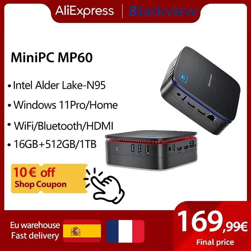 NEW Mini PC Blackview MP60 Windows 11 16GB/512GB DDR4 1TB SSD Ordenador Intel N95 4K HD Doble HDMI Dual-Band 2.4G