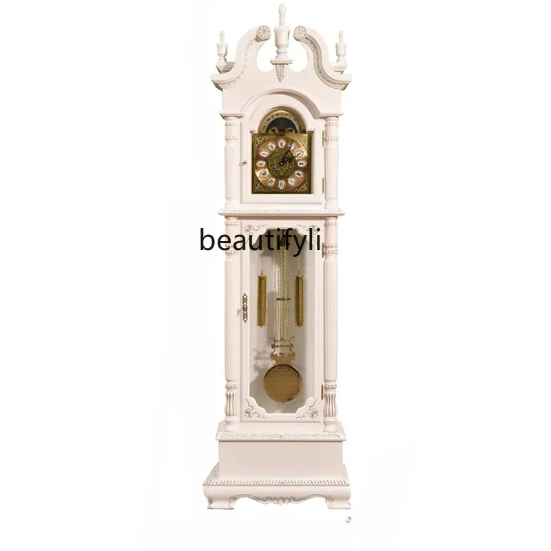 

NQ Modern European-Style Floor Living Room Villa Retro Vertical Clock North Star Mechanical Pendulum White Clock Classical