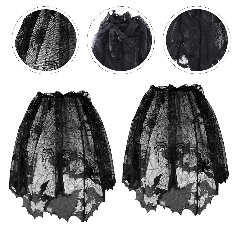 

2 Pcs Black Lamp Topper Scarf Halloween Decor Lampshade Lace Decorate Chandelier Decoration