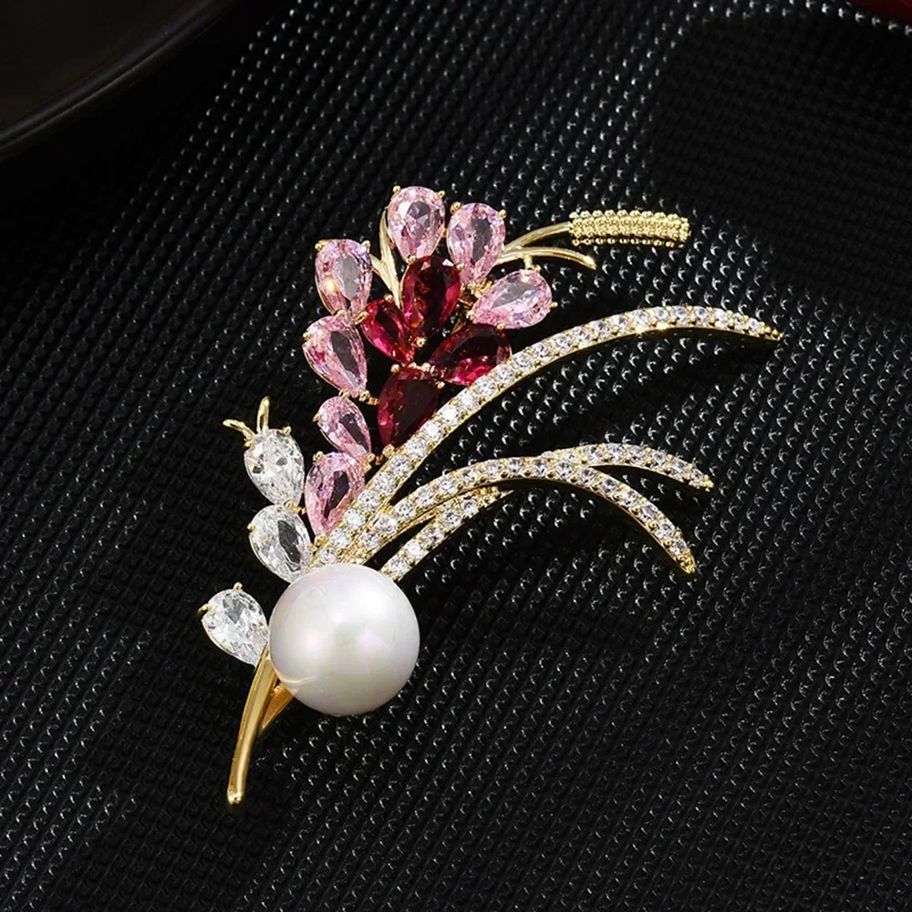 

Jewelry Crystal Wheat EarsBrooch Women Inlaid Zircon Bouquet Brooches Suit Coat Corsage 18k Gold Plated Pin Wedding Gifts