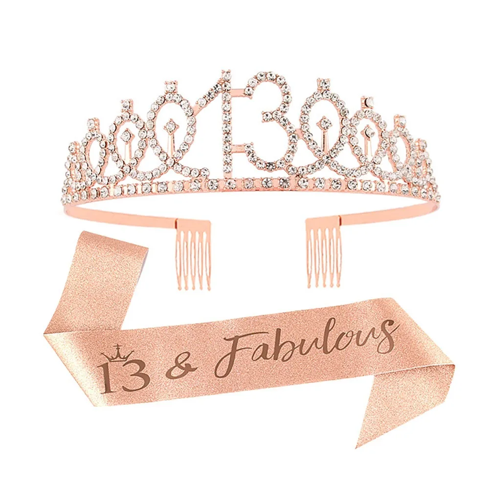 Geburtstags-Tiara, Krone und Schärpe für Frauen und Mädchen, süß, 13., 16., 21., 30., 40., 50. 60. Geburtstag, Party-Dekoration, Gastgeschenke – Detail 3