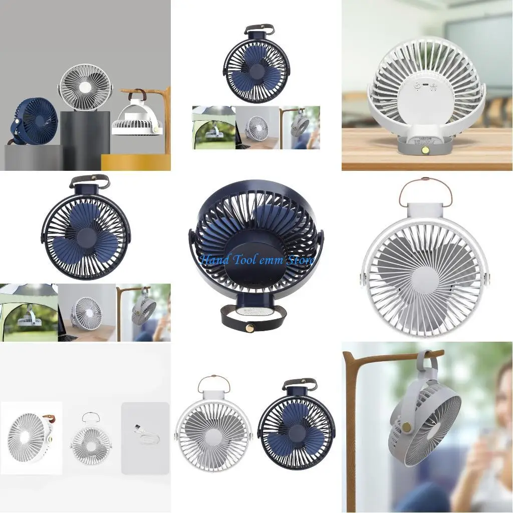 

H37F Portable 3 Tent Fan with 3 brightness LED Hanging Hook Ceiling Fans Timer for Camper Car Home Office and more