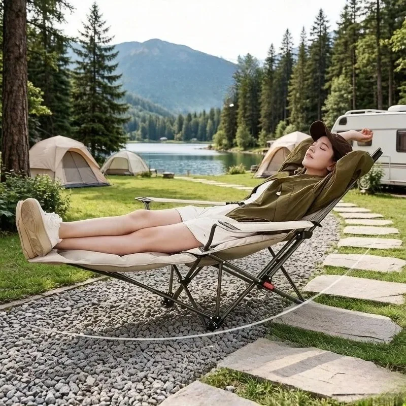 Folding Camping Recliner Cotton-Filled Portable Outdoor Chair for Beach Travel Fishing