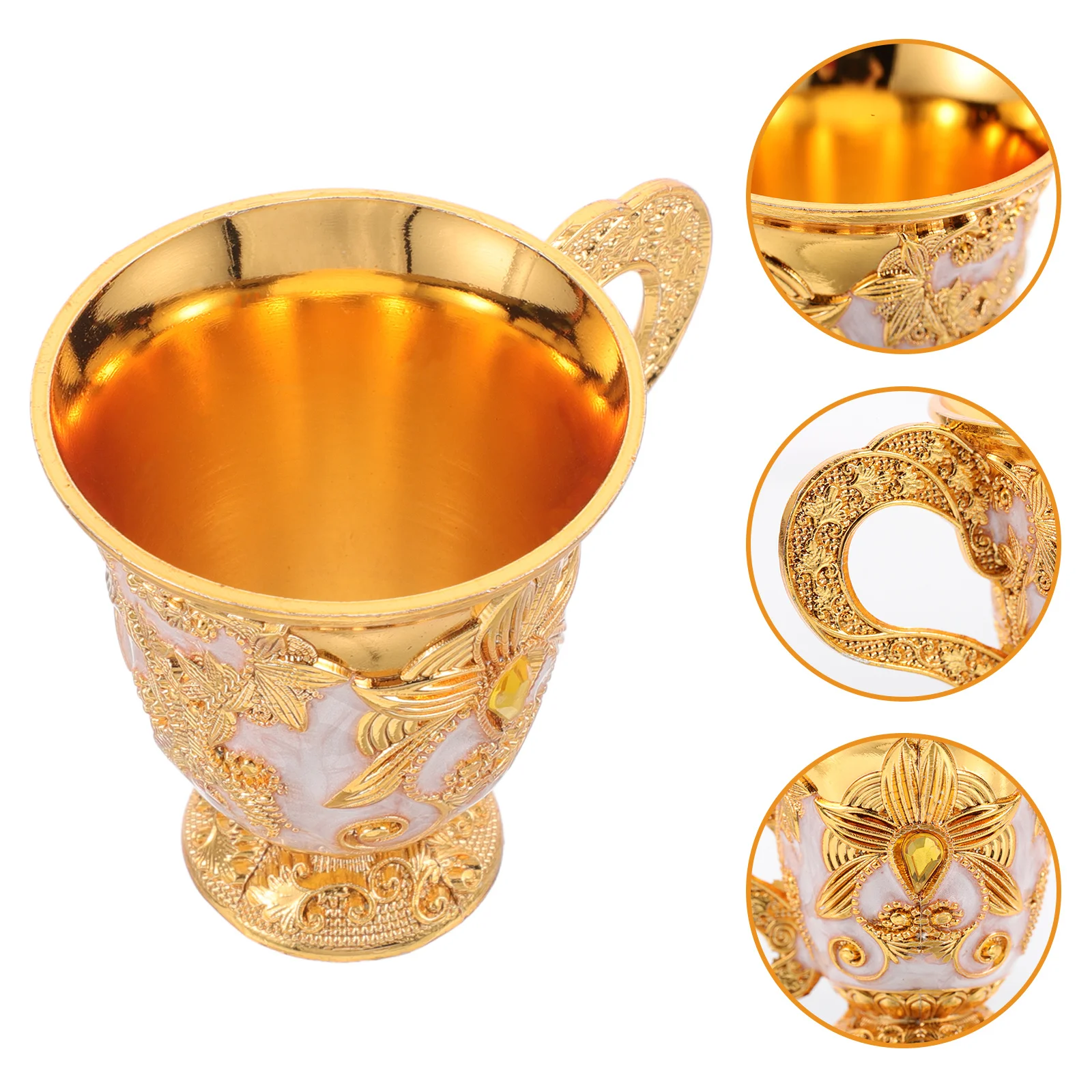 

Water Offering Cup Vintage Zinc Alloy Goblet Embossed Flower Design Chalice For Party Banquet Bar Decor Gold Jeweled