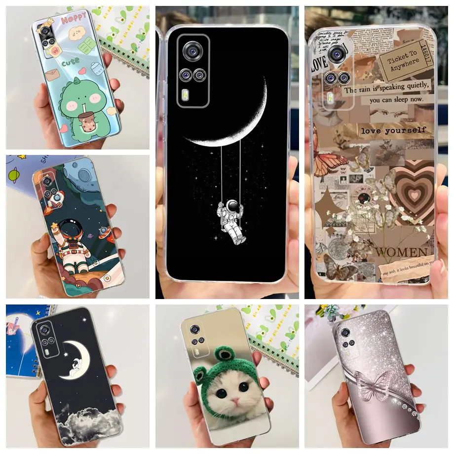 For vivo Y31 2021 Case Soft silicone Back Cover Cute Dinosaur Astronaut Fundas For Vivo Y31 Y 31 V2036 VivoY31 Phone Cases Clear