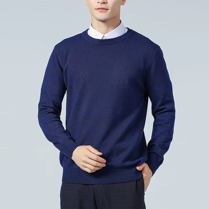 Men\'s Round Neck Long Sleeve Knit Sweater Casual Solid Color Pullover Sweater