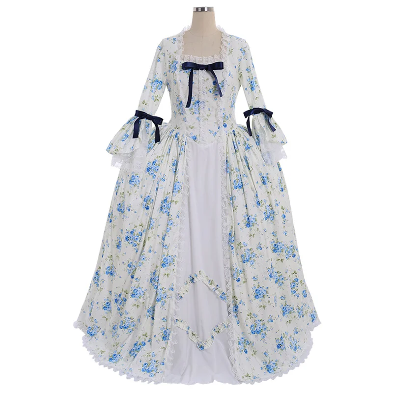 High-quality 1770s Victorian Rococo Floral Print Vintage Dress Medieval Renaissance Victorian rococo Dress Noble Ball Gown