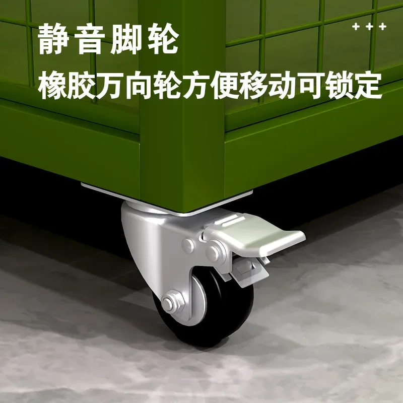 軍用フィールドボックス素材モバイルケージ、ユニバーサルホイールトレイラックグリーンモバイルケージ収納ケージ