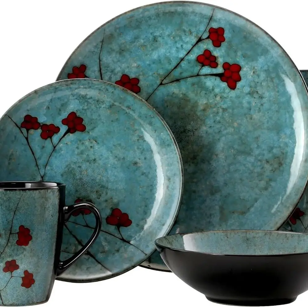 

Blue 16-Piece Floral Dinnerware Set