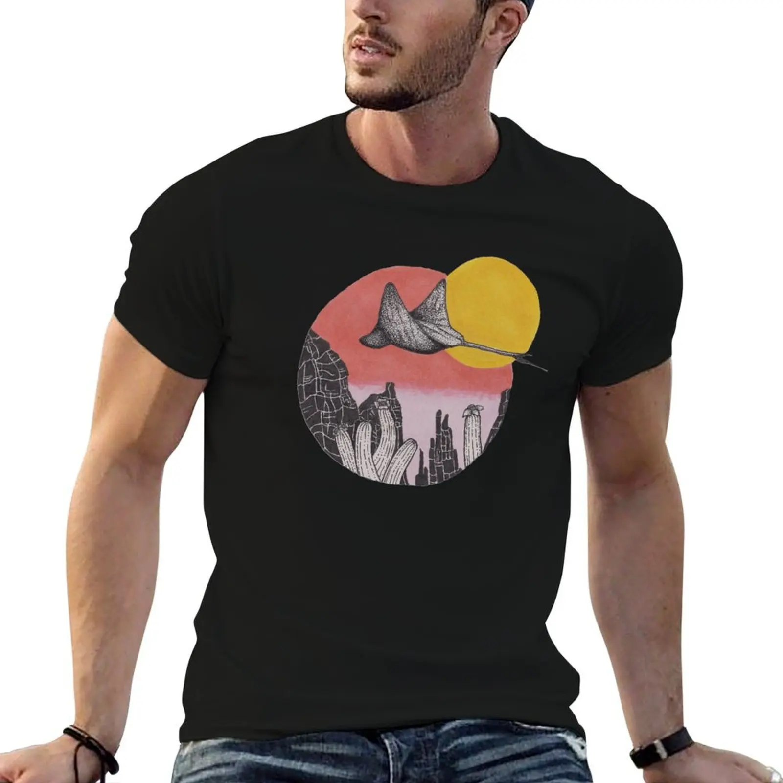 Flying Desert Manta Ray T-Shirt High Elasticity Sports T-Shirt