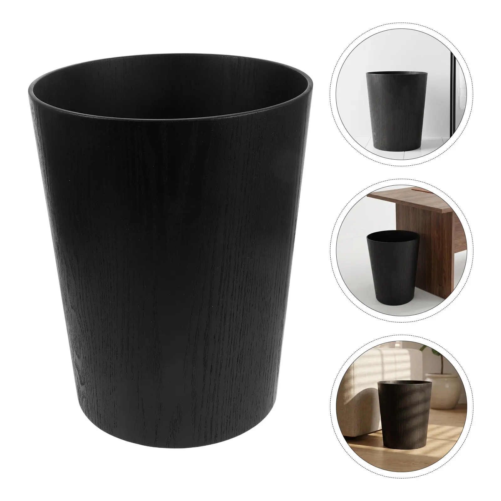 Wooden Trash Can 10L Round Solid Wood Waste Bin Decorative Office Bedroom Bathroom Rustic Garbage Basket for Home Kitchen