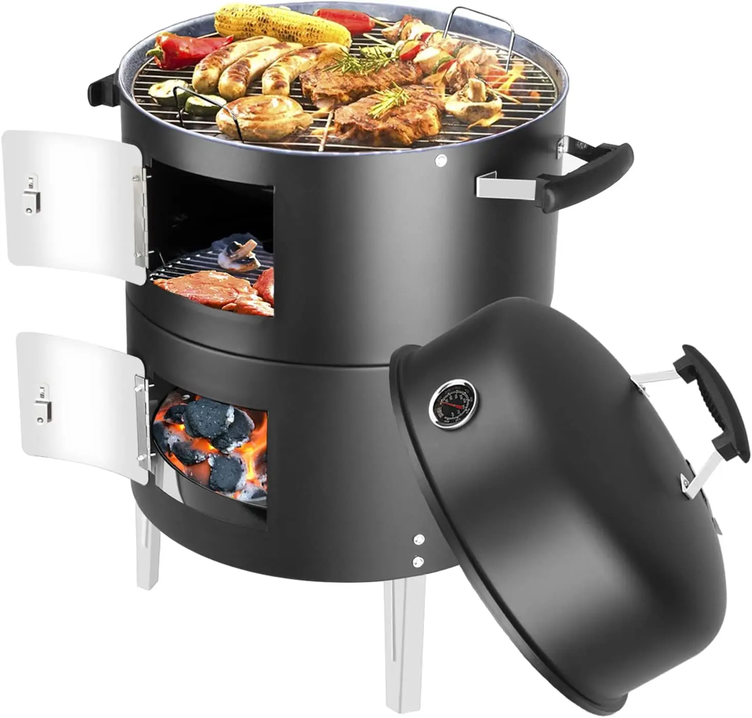 

Portable Charcoal BBQ Grill: Outdoor Small Charcoal Grills with Meat Smoker Combo for Backyard Patio Barbecue | Outdoor Smoking