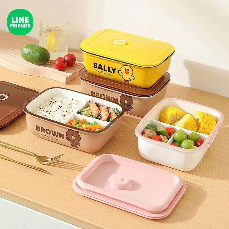 

LINE FRIENDS Brown cartoon cute ceramic divided bento box for students and office workers portable lunch box microwave safe gift