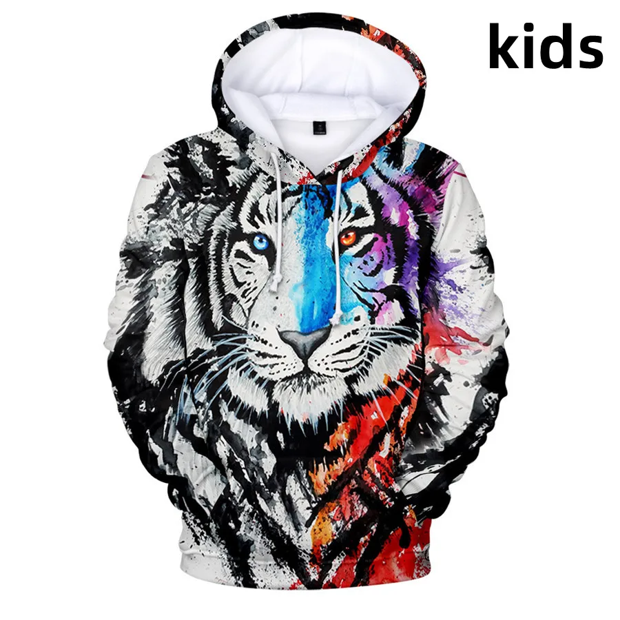 

3 to 14 years kids hoodies Animal The King Tiger print teenagers sweatshirt for boys harajuku cartoon jacket children coat