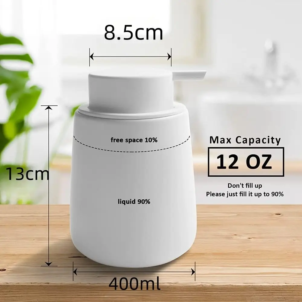 12 Oz Soap Dispenser Modern White/Black Ceramic Hand Lotion Dispenser Dish Soap Dispenser Bathroom