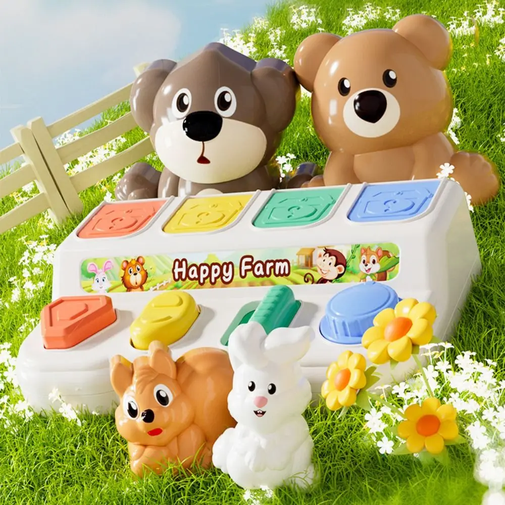 Montessori peekaboo interruptor caixa botão animais dos desenhos animados interativo caixa de brinquedo animal abs colorido brinquedo sensorial crianças presentes