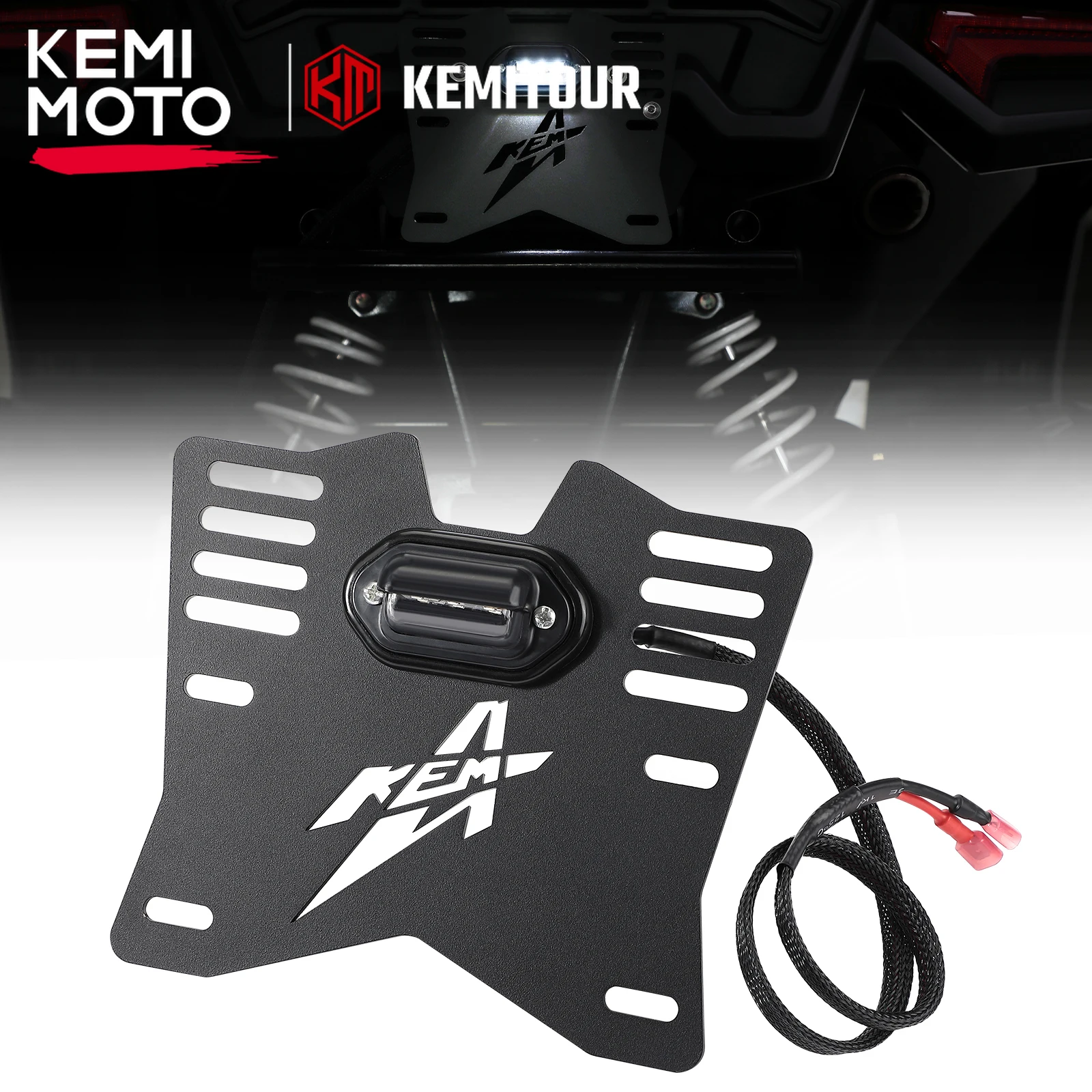 KEMIMOTO الألومنيوم لوحة ترخيص مُضاء ليد حامل مع 6 أضواء مشرقة العالمي صالح ل UTV ATV SXS عربة جولف المشبك جبل لكاواساكي