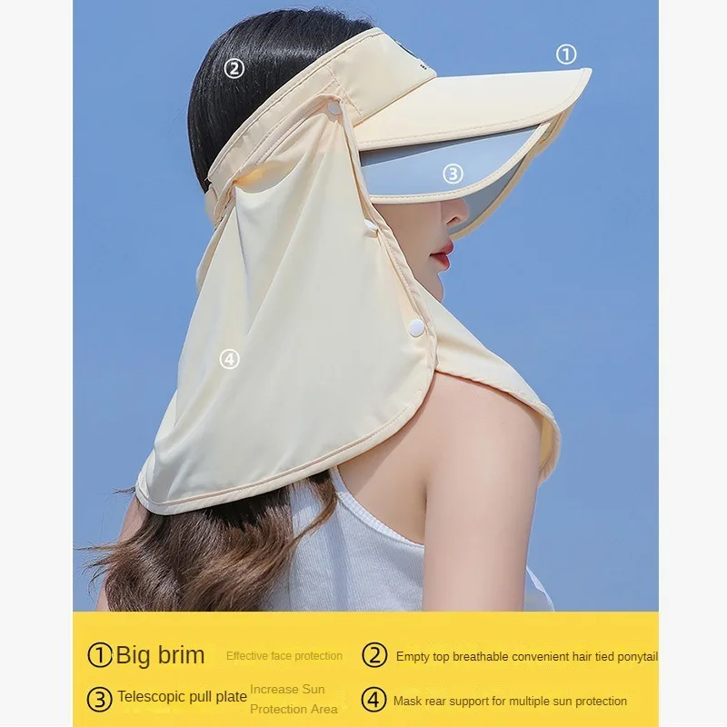 Summer Ice Silk Cool Sunscreen Veil Hat Girls Mask One Piece Empty Top Breathable Cap Eaves Shawl Women's Full Face Cover Neck