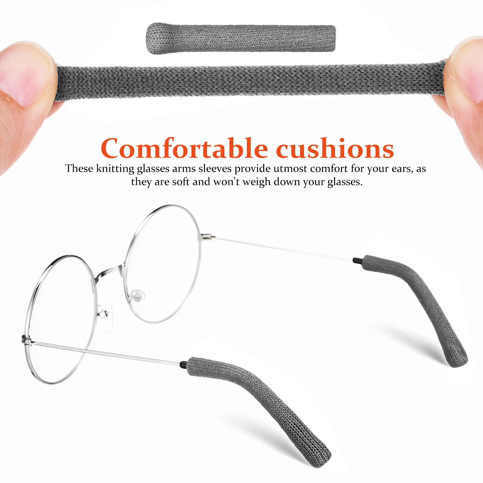 

4Pcs AntiSlip Leg Covers Knitted Ear Cushions Soft Universal Washable Comfort Round Temple Pads Eyeglass Retainers Arm Covers