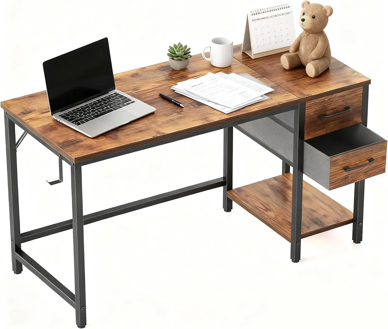 

40 Inch Small Desk with Drawers, Modern Simple Home Office Writing Table in Rustic Brown
