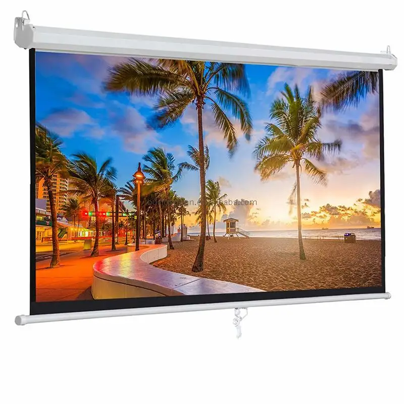 

100 Inch 16:9 Matte White Manual Projector Projection Screen Self-locking Wall Mounted Manual Pull Down Projector Screens